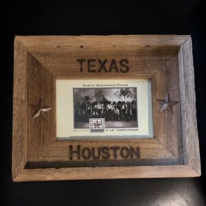 Houston Texas photo frame 4”x 6” home rustic wood stars stamped embossed writing
